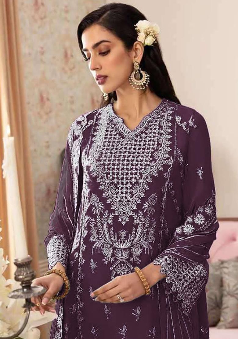 Magenta Embroidered Georgette Pakistani Salwar Kameez