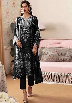 Black Embroidered Georgette Pakistani Salwar Kameez