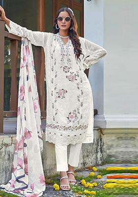 White Embroidered Georgette Pakistani Salwar Kameez