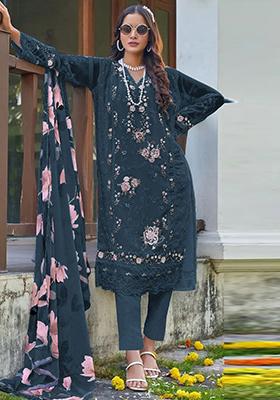 Blue Embroidered Georgette Pakistani Salwar Kameez