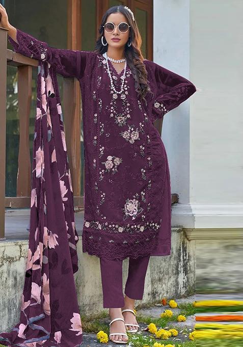 Magenta Embroidered Georgette Pakistani Salwar Kameez With Dupatta