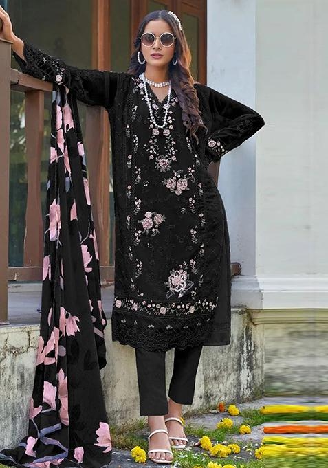 Black Embroidered Georgette Pakistani Salwar Kameez With Dupatta