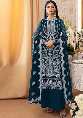 Blue Embroidered Georgette Pakistani Salwar Kameez
