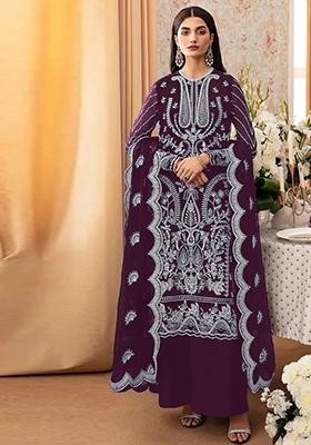 Purple Embroidered Georgette Pakistani Salwar Kameez