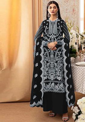 Black Embroidered Georgette Pakistani Salwar Kameez