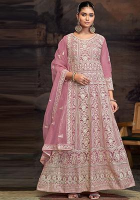 Pink Embroidered Net Pakistanii Anarkali Set