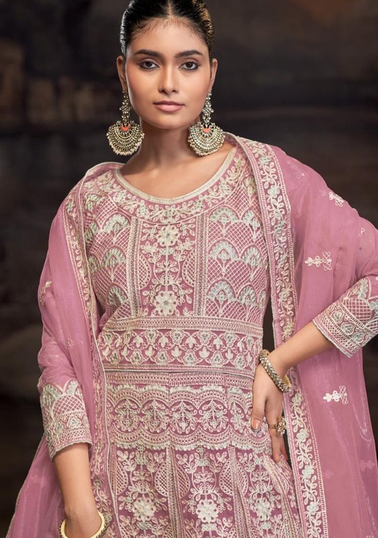 Pink Embroidered Net Pakistanii Anarkali Set