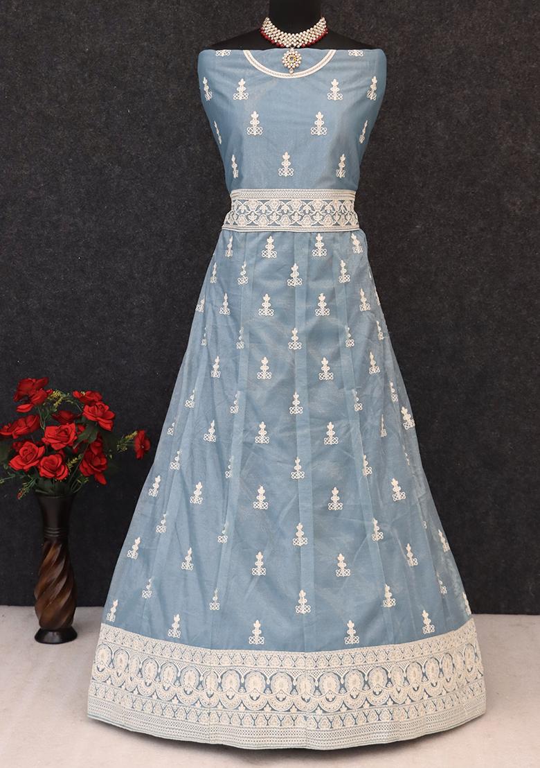 Light Blue Embroidered Net Pakistanii Anarkali Set