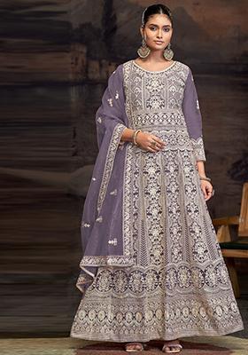 Lavender Embroidered Net Pakistanii Anarkali Set
