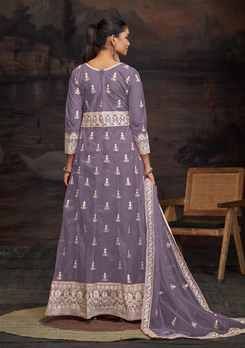 Lavender Embroidered Net Pakistanii Anarkali Set