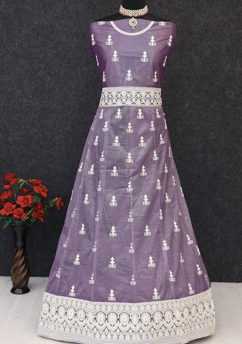 Purple Embroidered Net Pakistanii Anarkali Set
