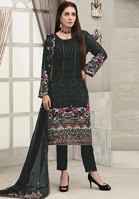 Green Embroidered Georgette Sharara Set With Dupatta