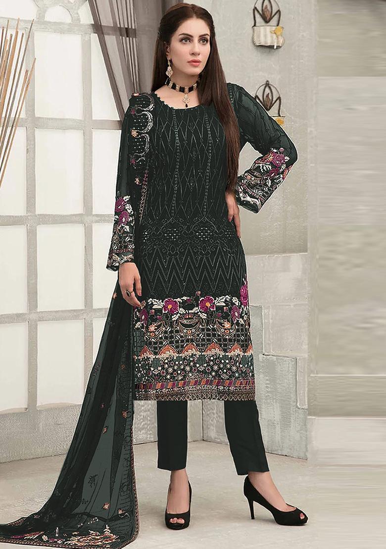 Green Embroidered Georgette Sharara Set With Dupatta