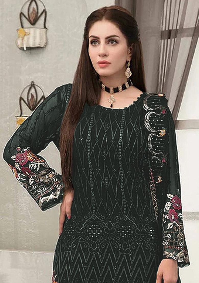 Green Embroidered Georgette Sharara Set With Dupatta