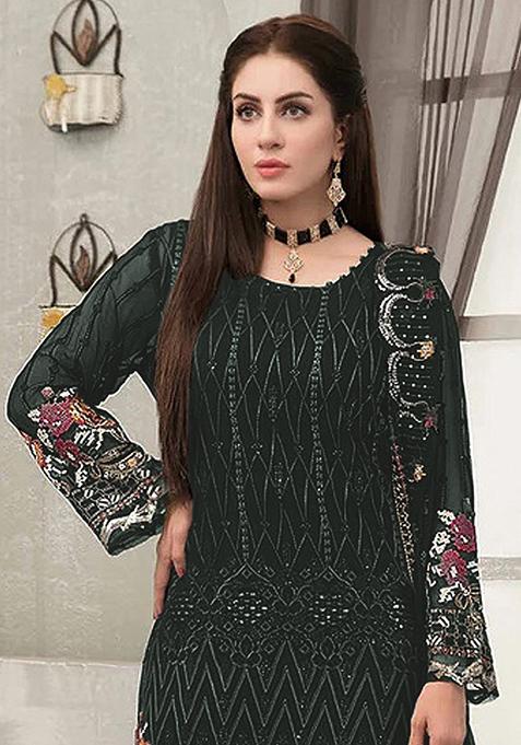 Green Embroidered Georgette Sharara Set With Dupatta