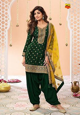 Dark Green Embroidered Viscose Salwar Kameez