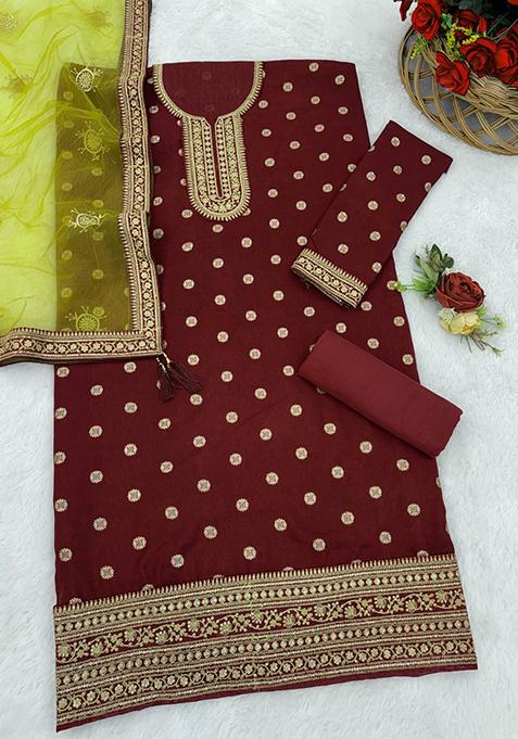 Maroon Embroidered Viscose Salwar Kameez With Dupatta
