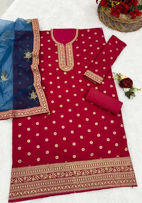 Pink Embroidered Viscose Salwar Kameez With Dupatta
