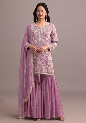 Pink Embroidered Georgette Sharara Set With Dupatta