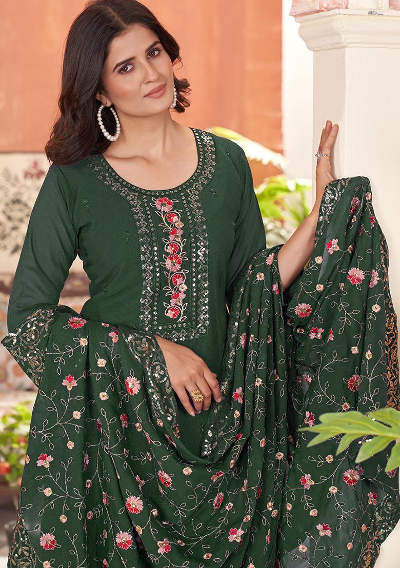 Green Embroidered Georgette Salwar Kameez