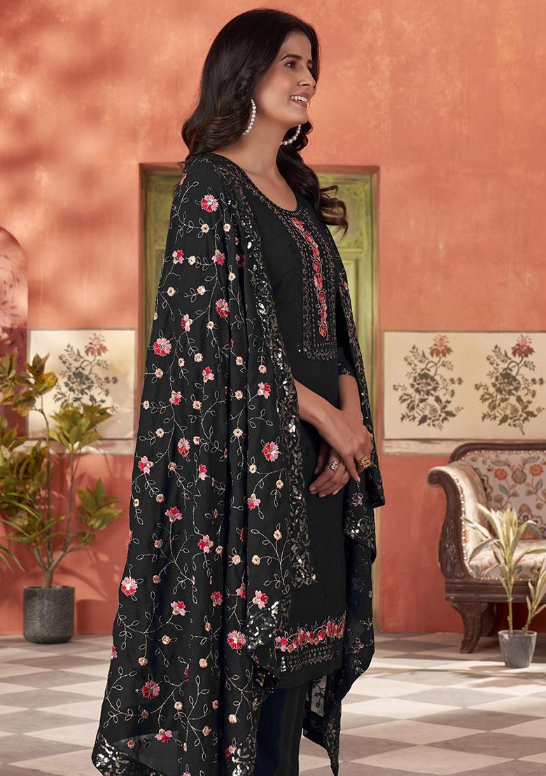 Black Embroidered Georgette Salwar Kameez