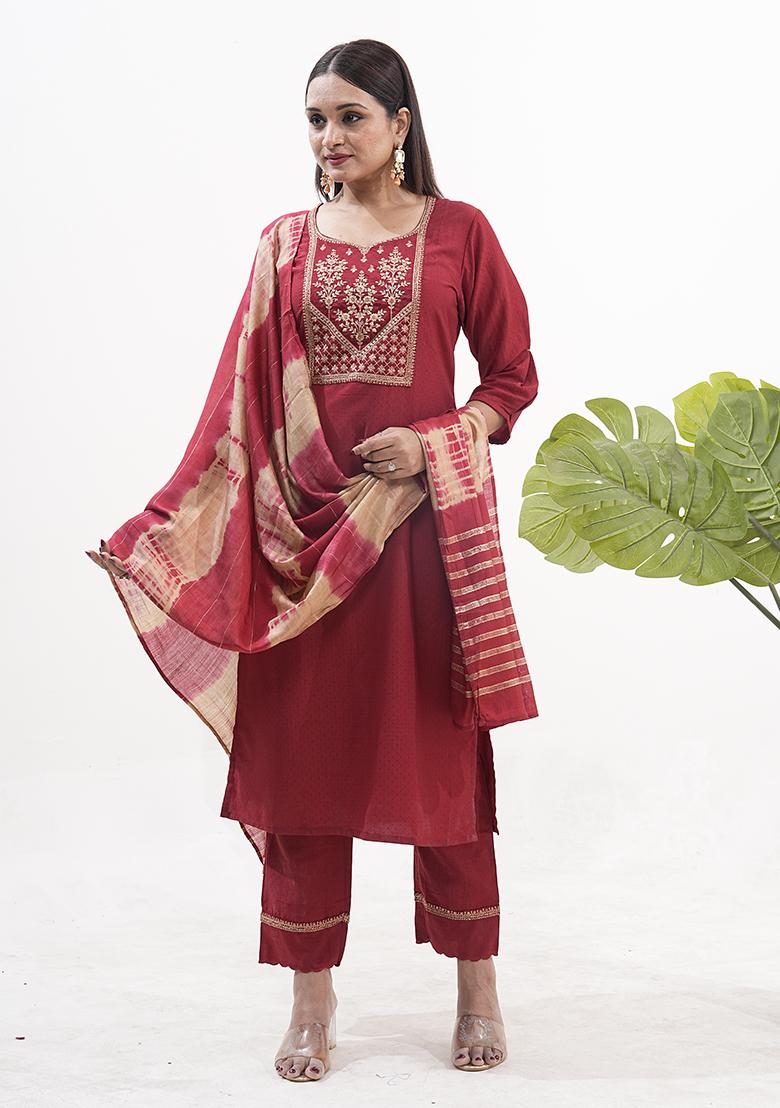 Red Embroidered Silk Salwar Kameez