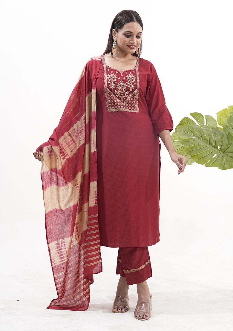 Red Embroidered Silk Salwar Kameez