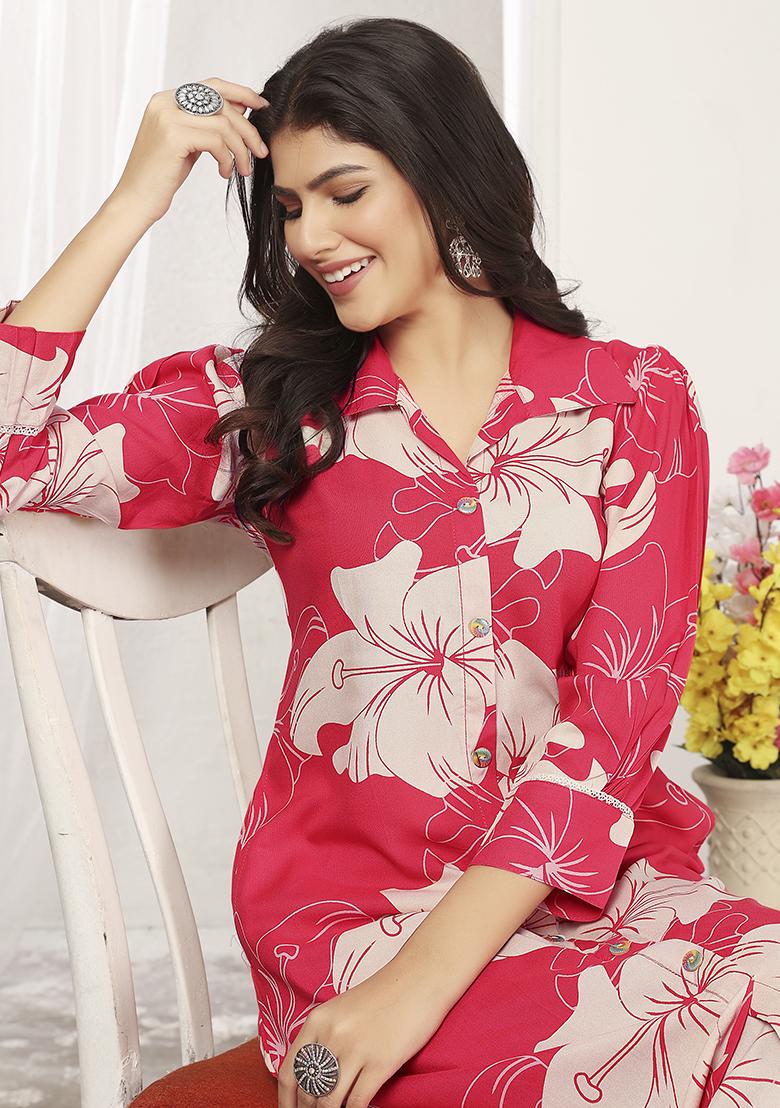 Pink Embroidered Rayon Salwar Kameez