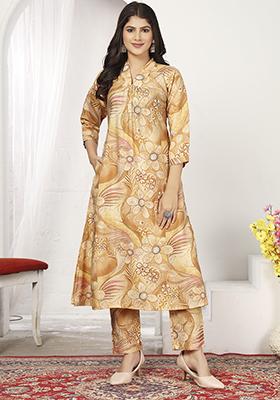 Cream Embroidered Rayon Salwar Kameez