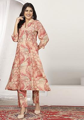 Peach Embroidered Rayon Salwar Kameez