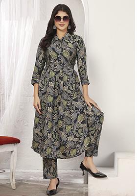 Black Printed Chanderi Salwar Kameez