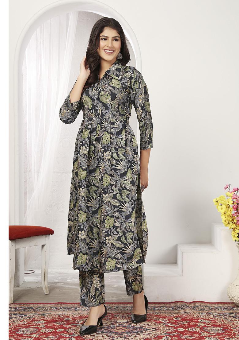 Black Printed Chanderi Salwar Kameez
