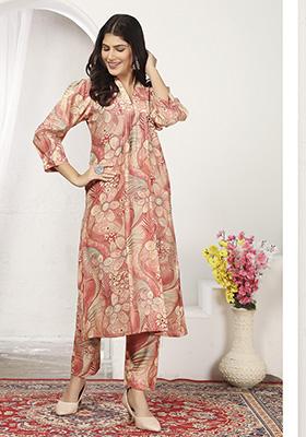 Peach Printed Chanderi Salwar Kameez
