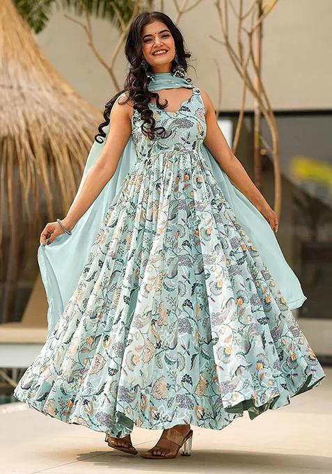  Multicolor  Printed Rayon Anarkali Set
