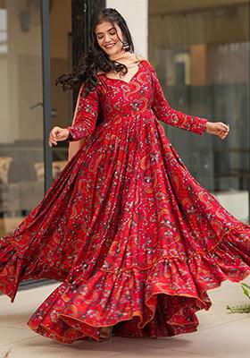 &nbsp;Multicolor&nbsp; Printed Rayon Anarkali Set