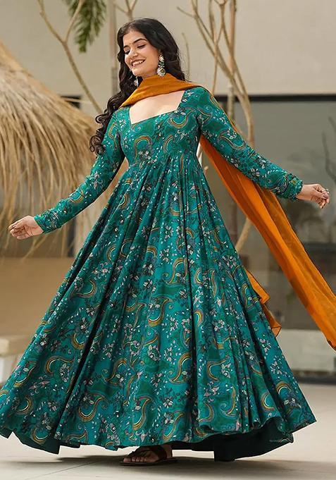  Multicolor  Printed Rayon Anarkali Set