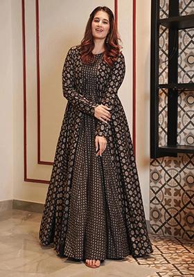 Black Printed Muslin Gown
