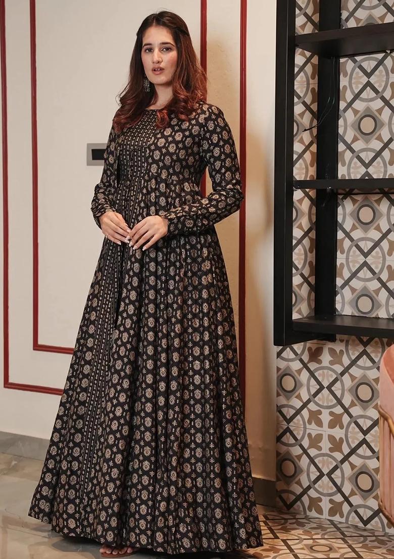 Black Printed Muslin Gown
