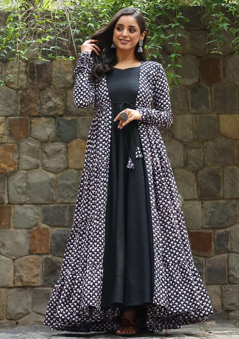 Maroon Printed Muslin Anarkali Set - Indya