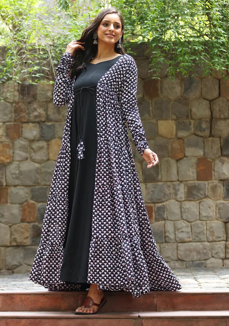 Maroon Printed Muslin Gown