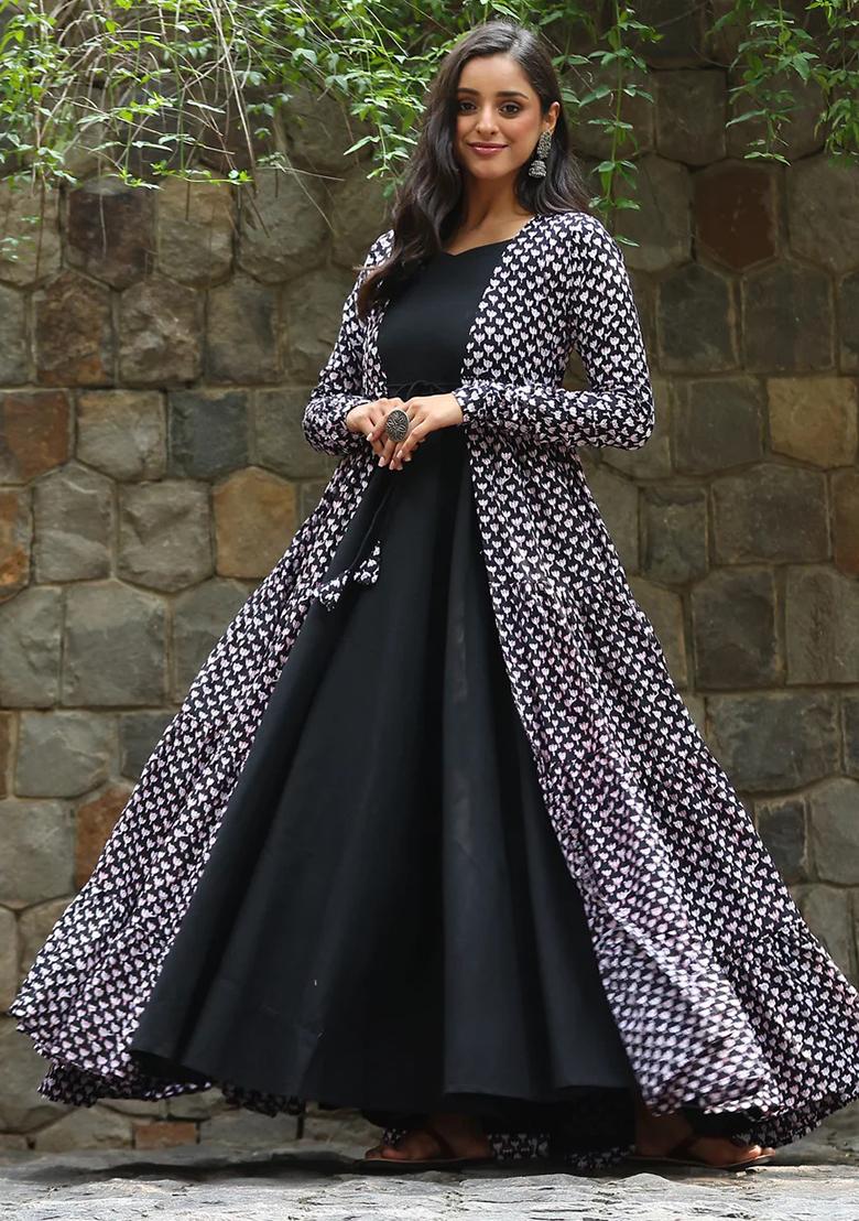 Maroon Printed Muslin Gown