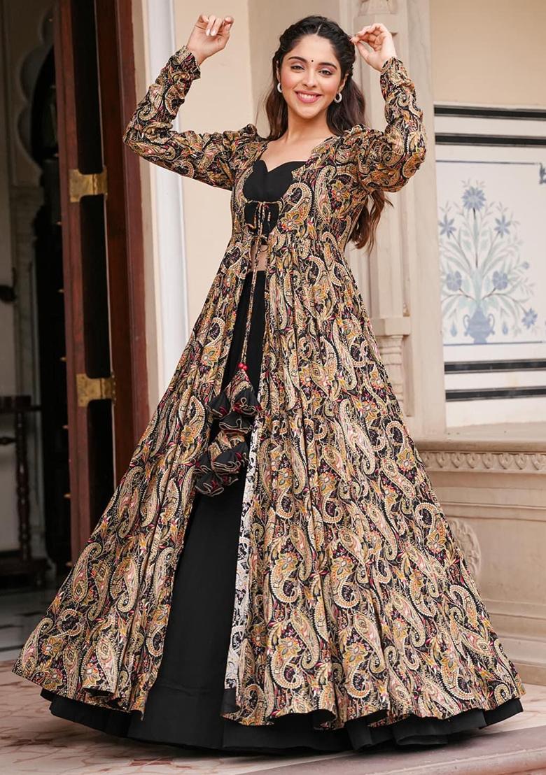 Black Printed Georgette Gown