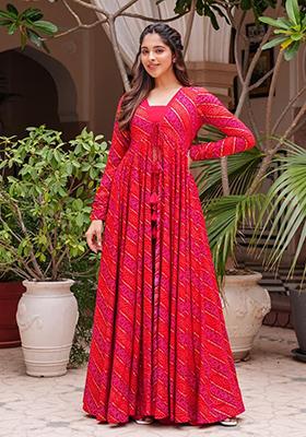 Pink Printed Georgette Gown