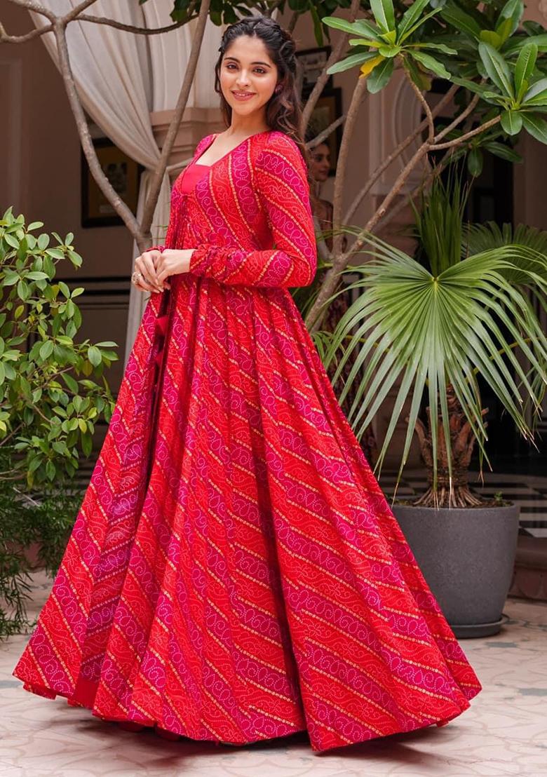 Pink Printed Georgette Gown