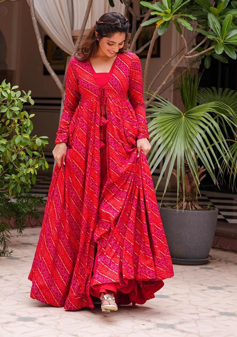 Pink Printed Georgette Gown