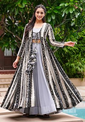 Grey Printed Georgette Gown