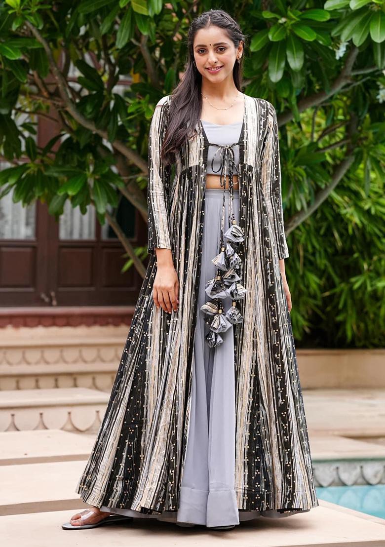 Grey Printed Georgette Gown