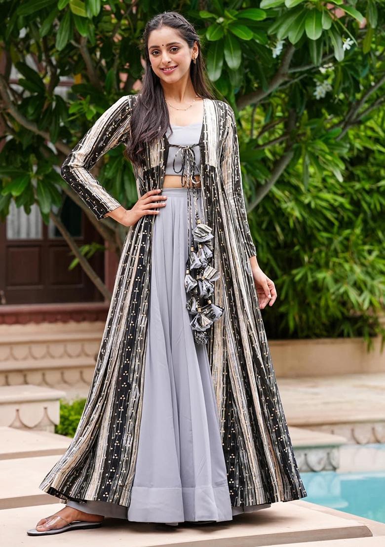 Grey Printed Georgette Gown