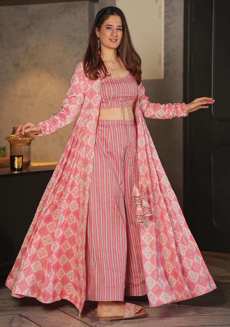 Pink Printed Rayon Gown