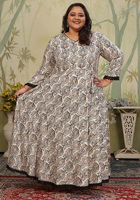 White And Green Printed Rayon Gown